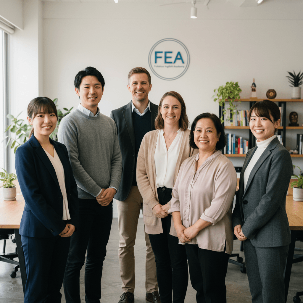 Diverse FEA staff group portrait in a modern office, exuding professionalism and warmth.