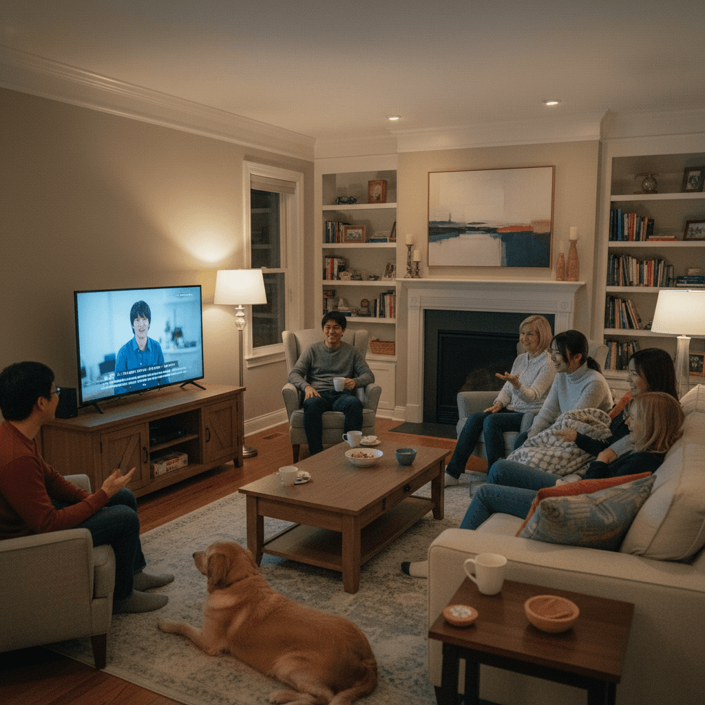 リビングで過ごすホストファミリーと日本人ゲスト