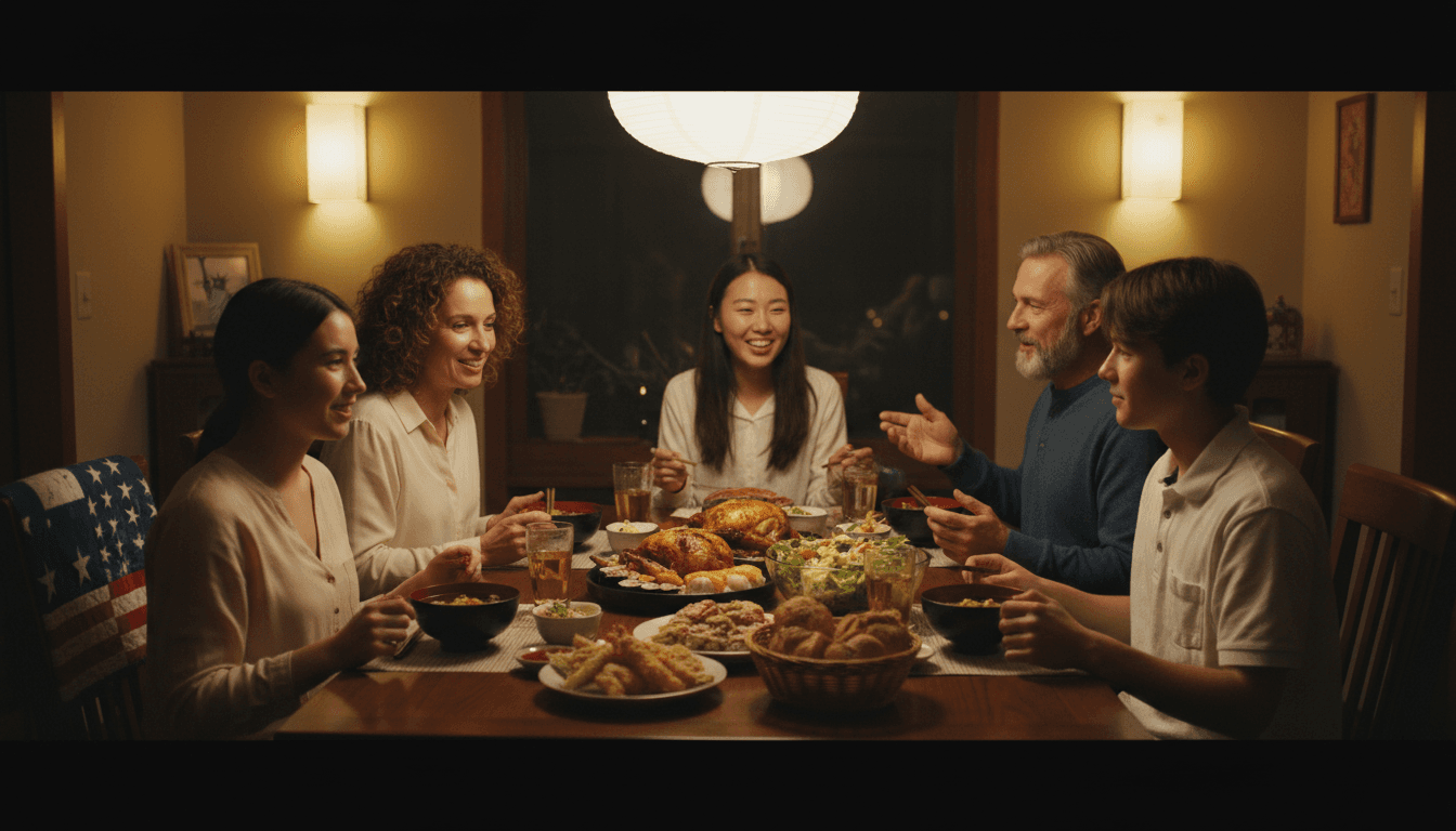 アメリカ人ホストファミリーとの食卓での自然な会話シーン