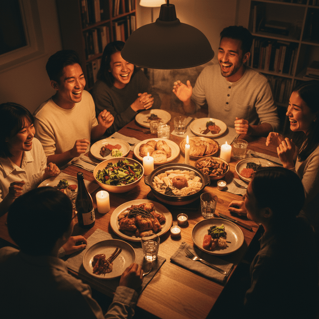 ホストファミリーとの夕食時の様子