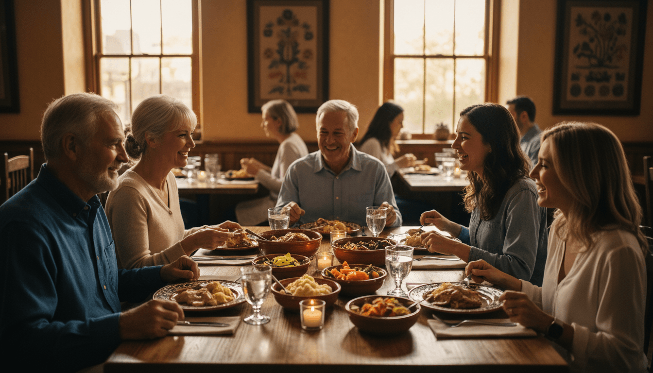 アメリカ人ホストファミリーとの食卓でのあたたかい会話風景
